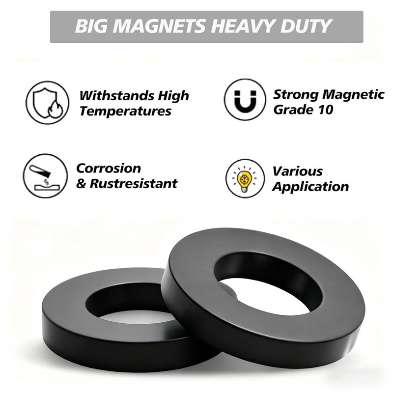 AOAUTO Grade 10 Ferrite Ring Magnet,2.75In Dia, Big Magnets Heavy Duty Round Ceramic Disc Magnets with Hole for DIY Crafts Science Projects Industrial, Pack of 2 - Image 2